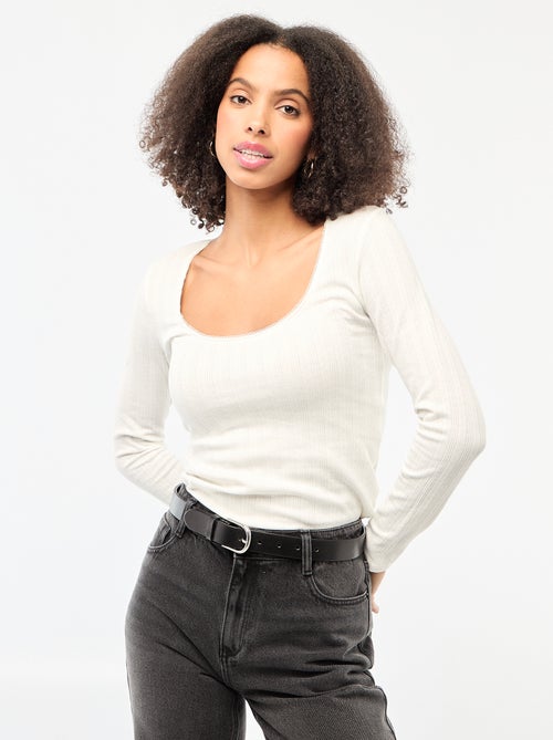 T-shirt met lange mouwen van pointelletricot - Kiabi T-shirt met lange mouwen van pointelletricot - Kiabi