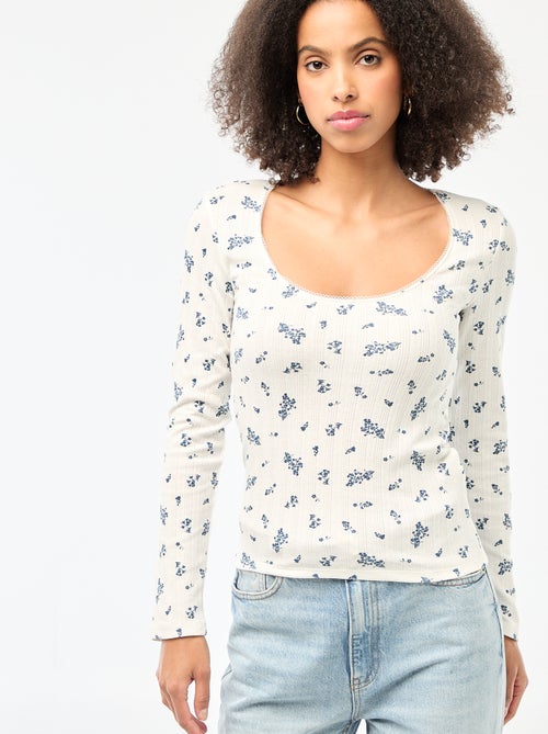 T-shirt met lange mouwen van pointelletricot - Kiabi T-shirt met lange mouwen van pointelletricot - Kiabi