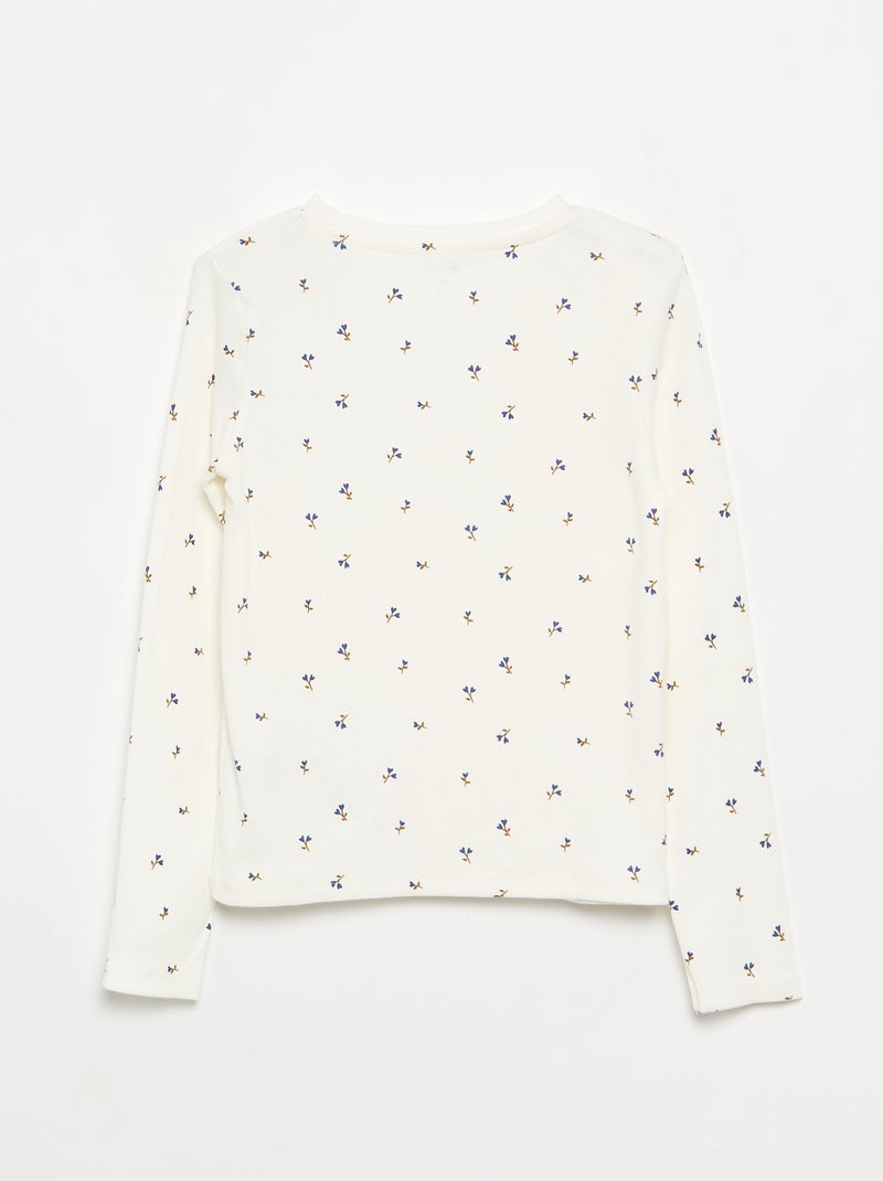 T-shirt met lange mouwen van ribgebreide stof Wit - Kiabi