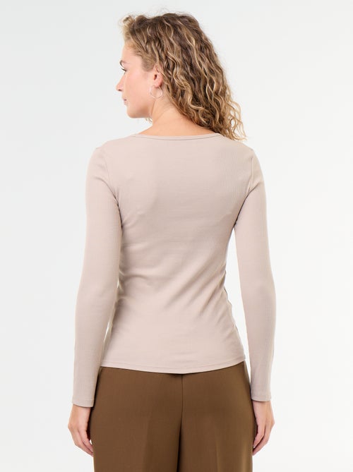 T-shirt met lange mouwen van ribstof - Kiabi