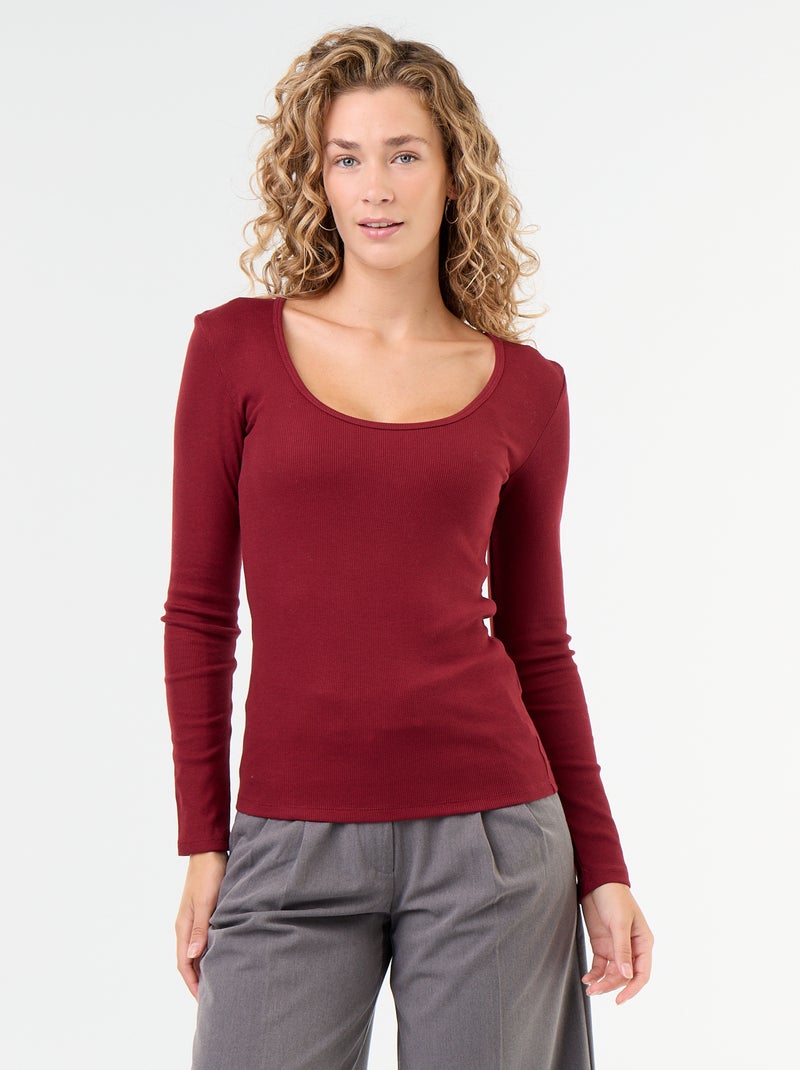 T-shirt met lange mouwen van ribstof Rood - Kiabi