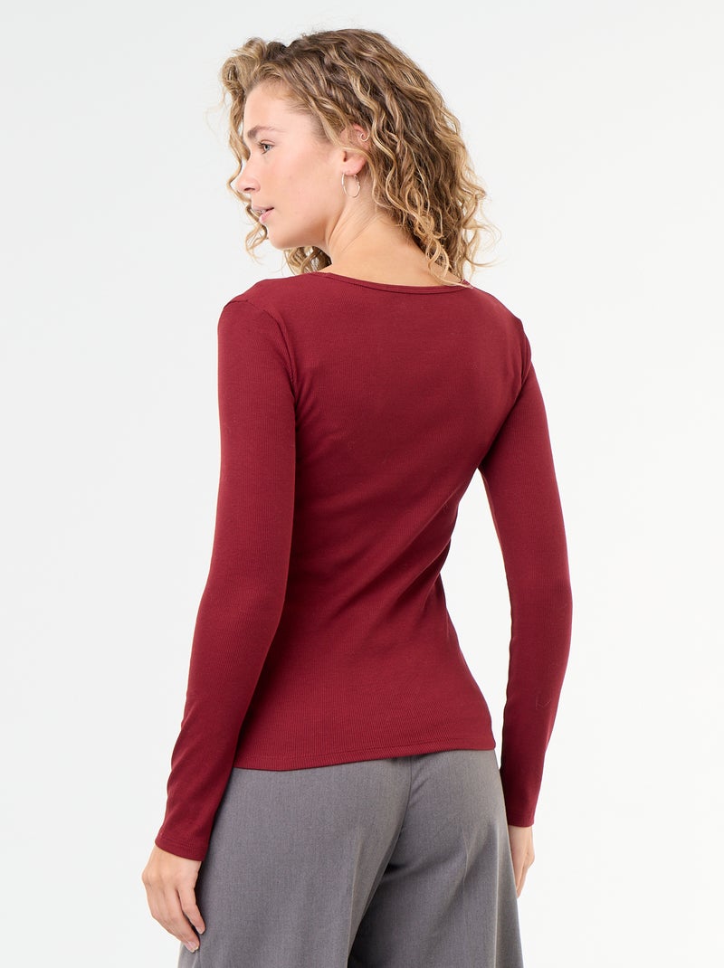 T-shirt met lange mouwen van ribstof Rood - Kiabi