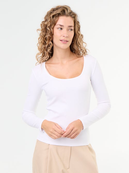 T-shirt met lange mouwen van ribstof - Kiabi