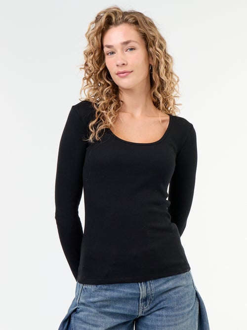 T-shirt met lange mouwen van ribstof - Kiabi