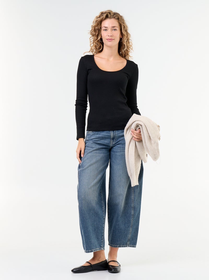 T-shirt met lange mouwen van ribstof Zwart - Kiabi
