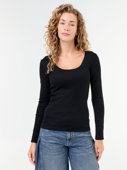 T-shirt met lange mouwen van ribstof - Kiabi