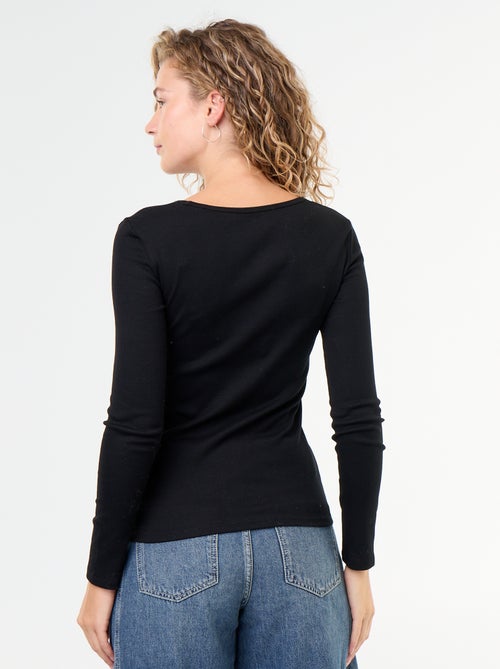 T-shirt met lange mouwen van ribstof - Kiabi
