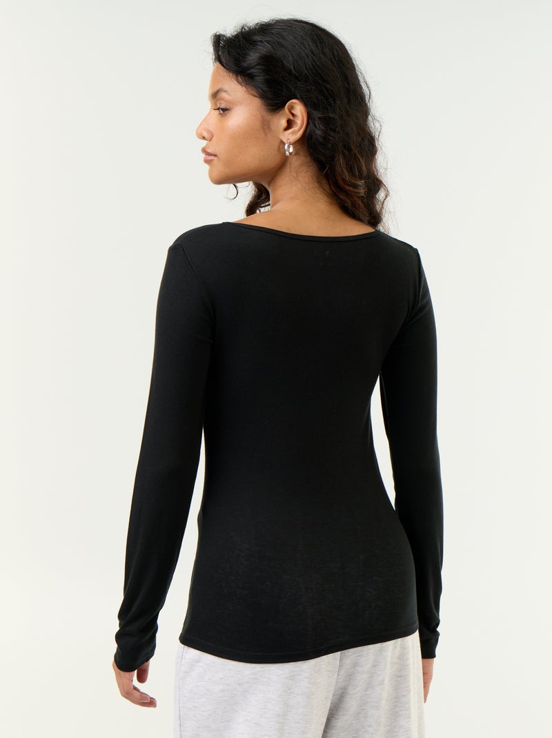 T-shirt met lange mouwen van wolmix Zwart - Kiabi