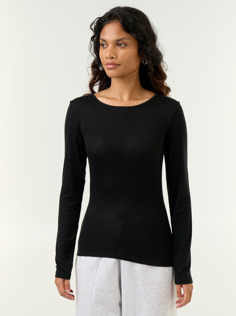 T-shirt met lange mouwen van wolmix Zwart - Kiabi