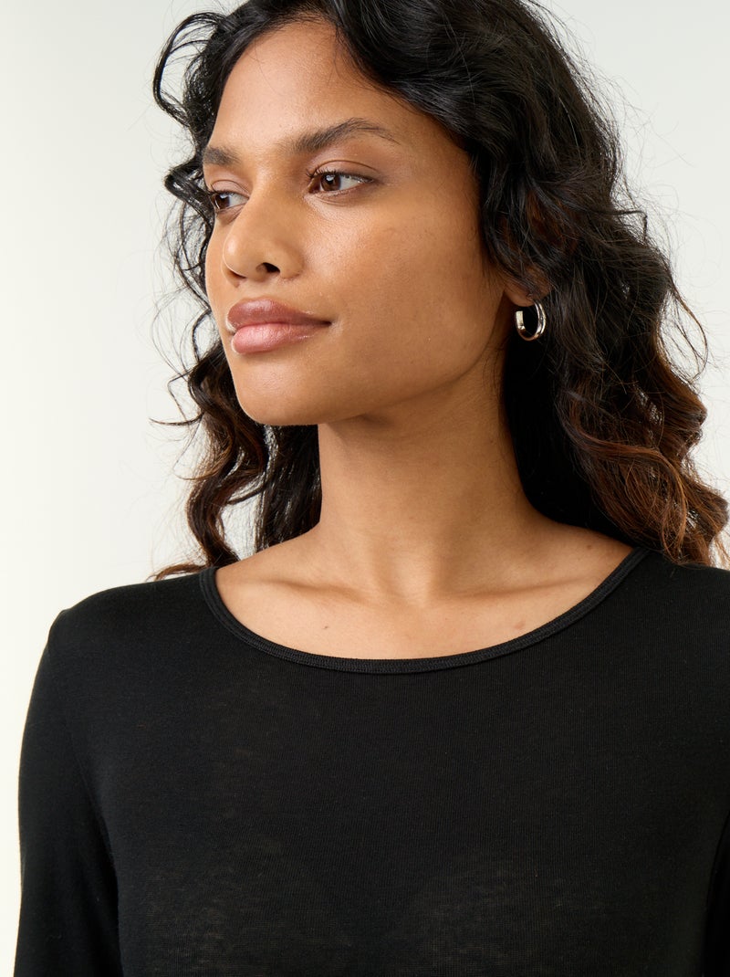 T-shirt met lange mouwen van wolmix Zwart - Kiabi