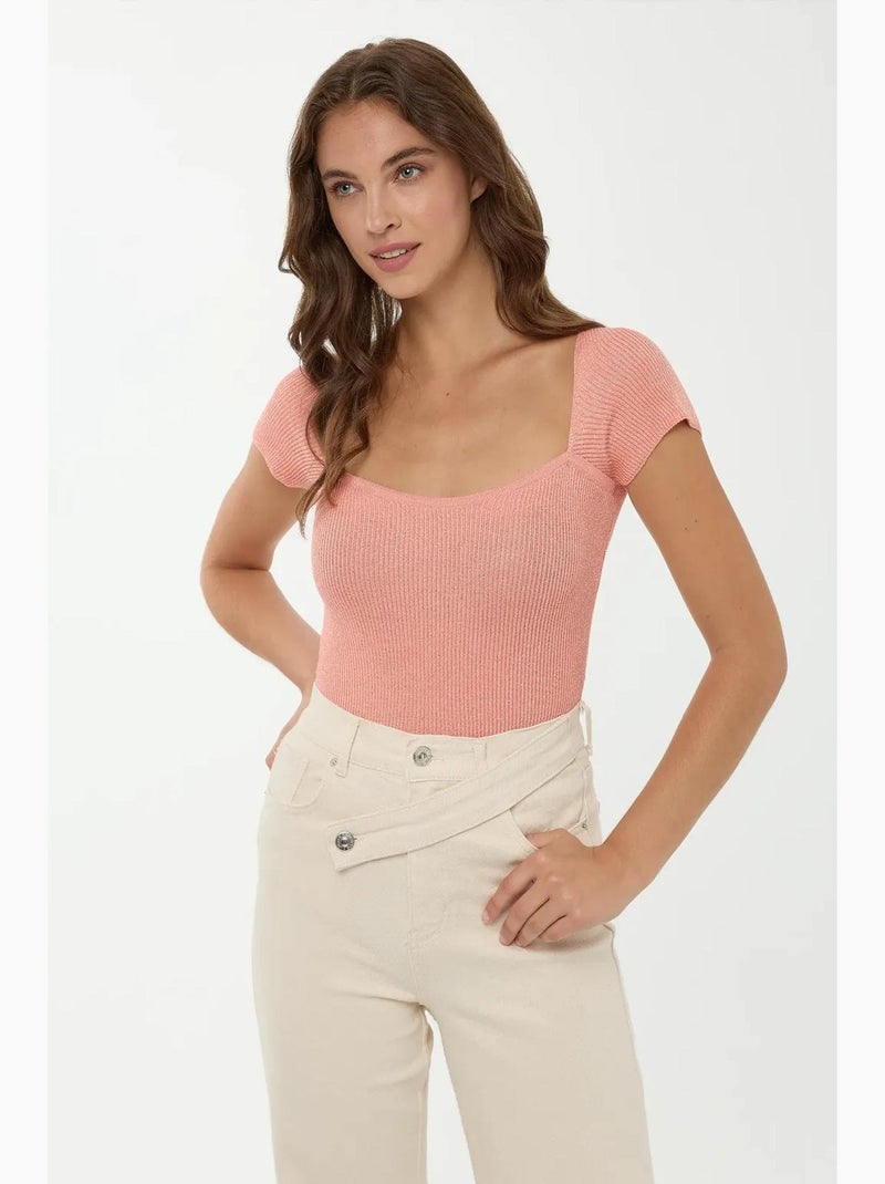 T-shirt met lange mouwen vierkante hals gebreid hiccup Roze - Kiabi