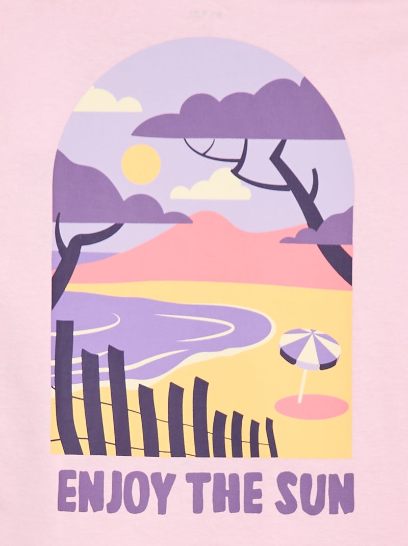 T-shirt met losse pasvorm en print op rug & borst Rose - Kiabi