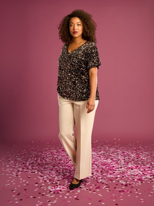 T-shirt met lovertjes en korte mouwen - Kiabi