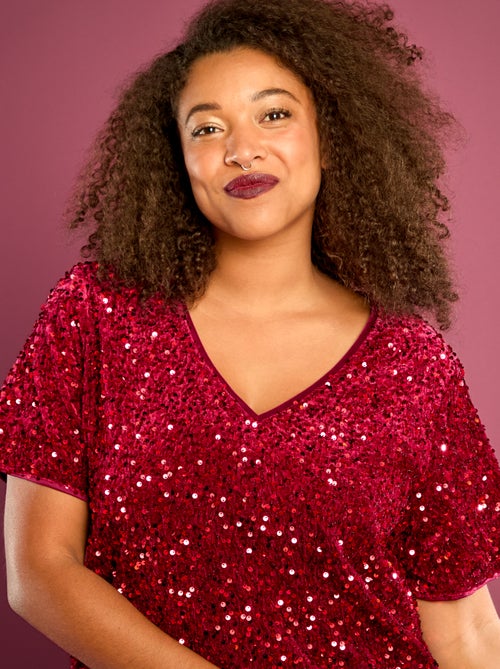 T-shirt met lovertjes en korte mouwen - Kiabi