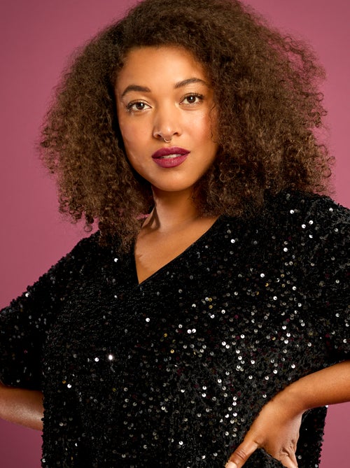 T-shirt met lovertjes en korte mouwen - Kiabi