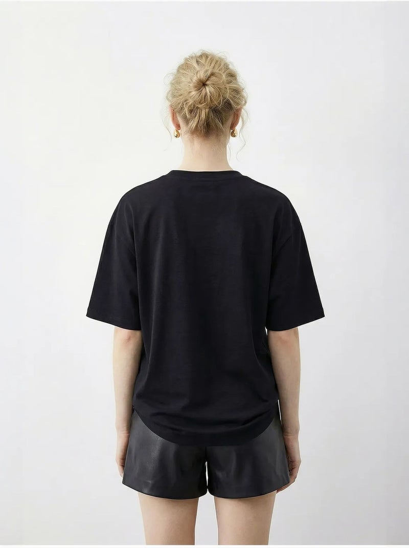 T-shirt met luipaardprint en pailletten en ronde hals lucci Zwart - Kiabi