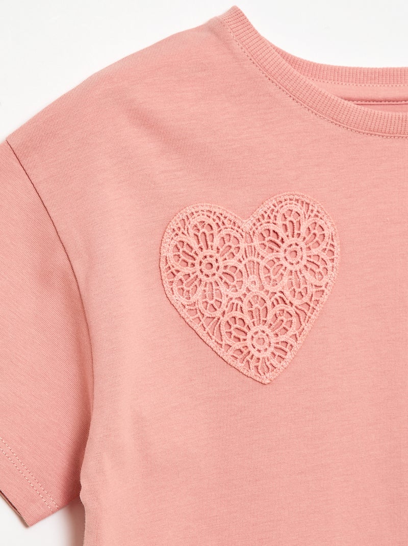 T-shirt met macramébloemen Rose - Kiabi