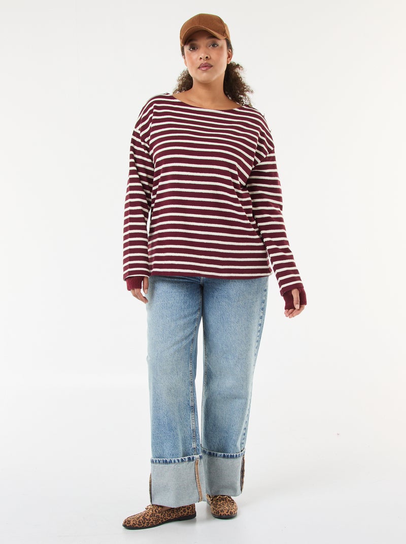 T-shirt met matrozenstreepjes en boothals Rood - Kiabi