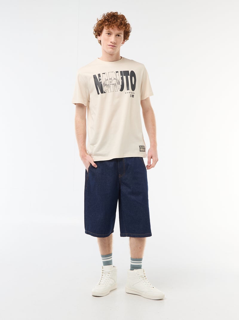 T-shirt met 'Naruto' print van effen katoen Biege - Kiabi
