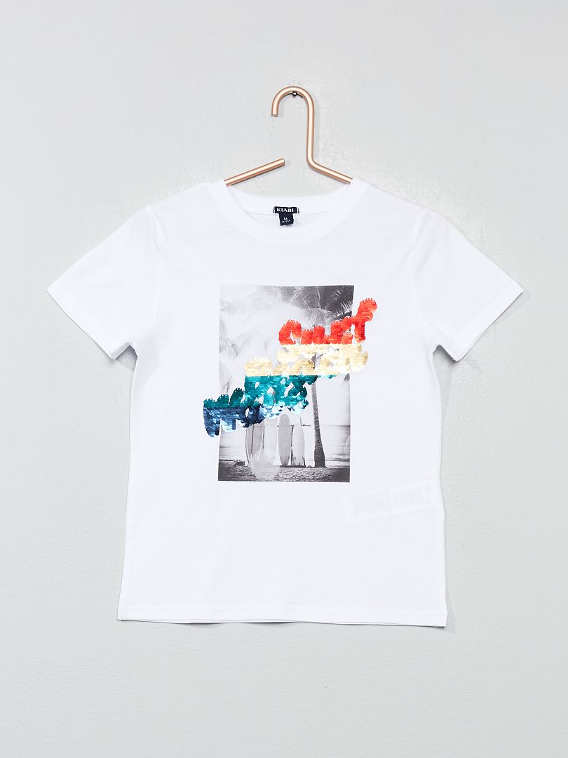 T-shirt met omkeerbare lovertjes WIT - Kiabi