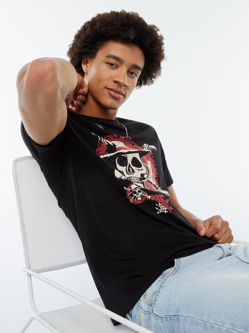 T-shirt met One Piece-print en korte mouw zwart - Kiabi