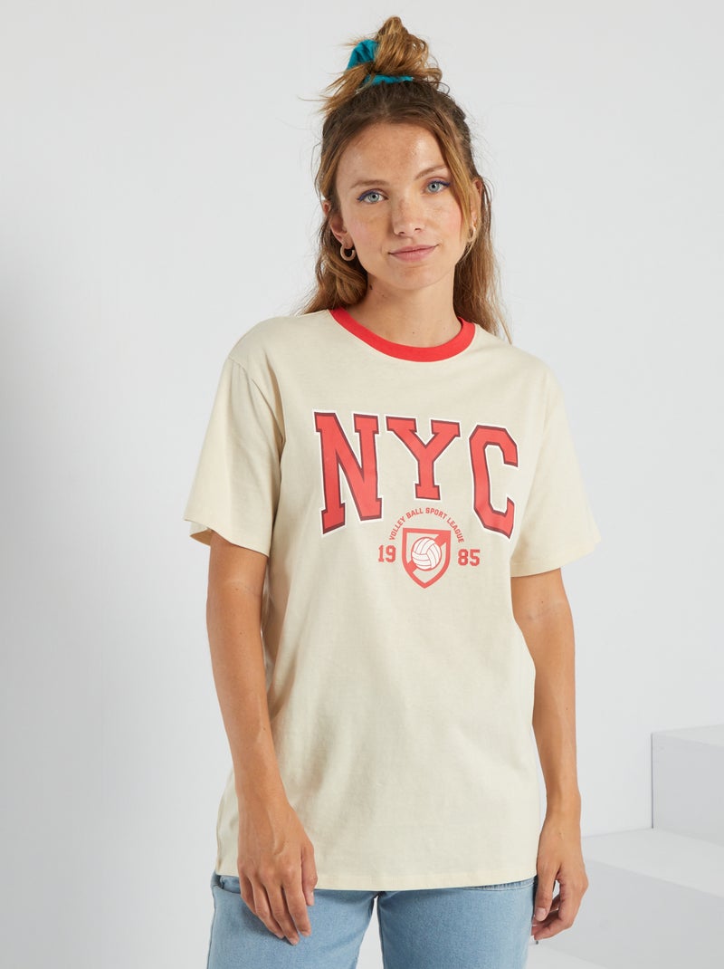 T-shirt met opdruk 'USA' BIEGE - Kiabi
