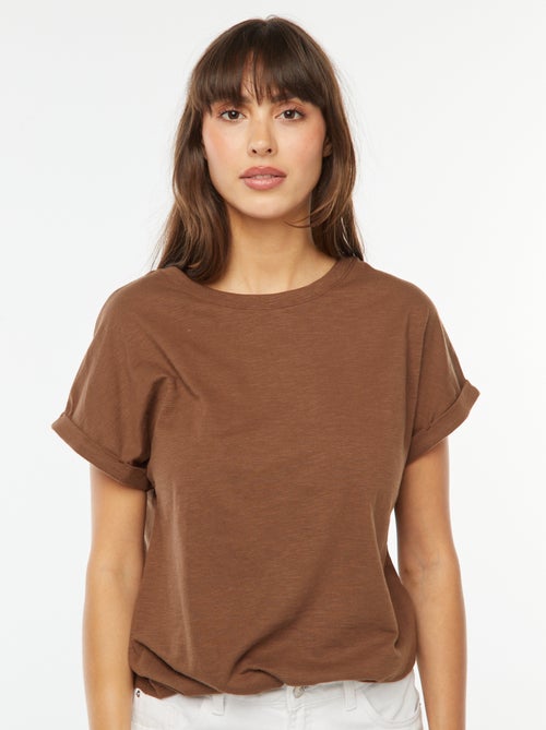 T-shirt met opgetrokken korte mouwen - Kiabi
