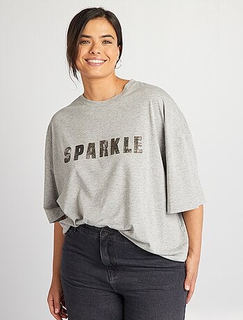 T-shirt met opschrift in reliëf 'Sparkle'