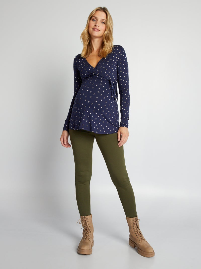 T-shirt met overslaghals BLAUW - Kiabi