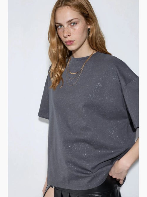 T-shirt met pailletten, ronde hals en korte mouwen busem - Kiabi