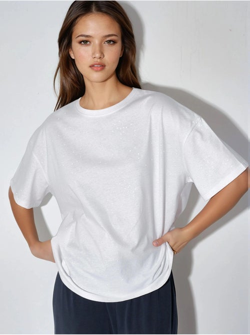 T-shirt met pailletten, ronde hals en korte mouwen busem - Kiabi