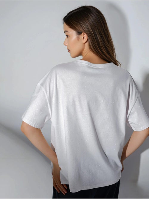 T-shirt met pailletten, ronde hals en korte mouwen busem - Kiabi