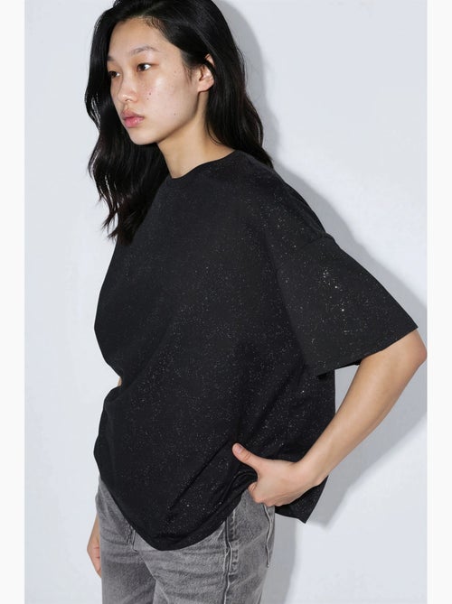 T-shirt met pailletten, ronde hals en korte mouwen busem - Kiabi