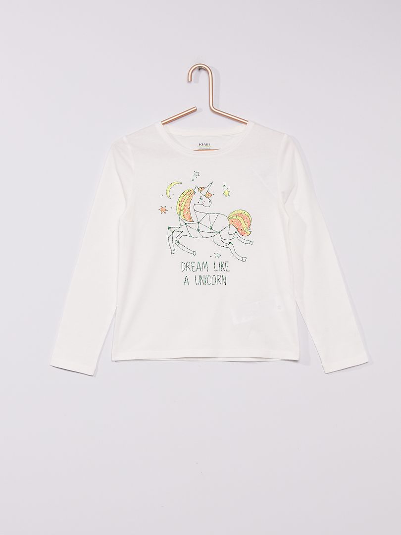 T-shirt met print 'dream like a unicorn' Beige - Kiabi