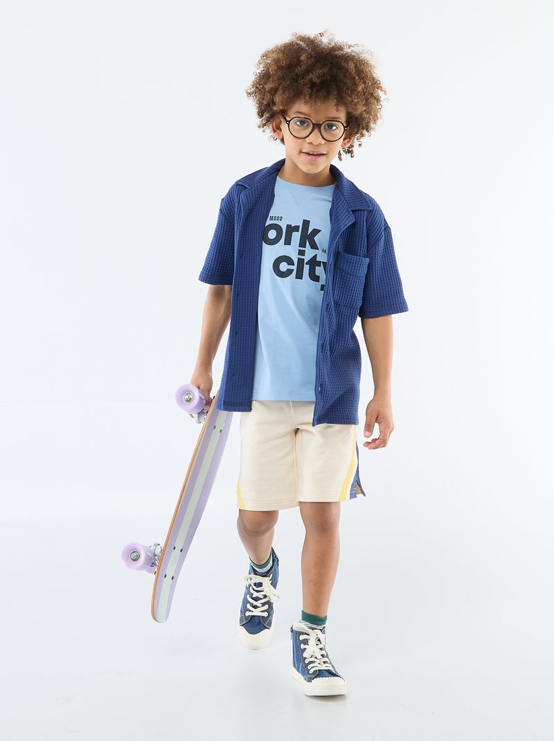 T-shirt met print en boodschap Blauw - Kiabi