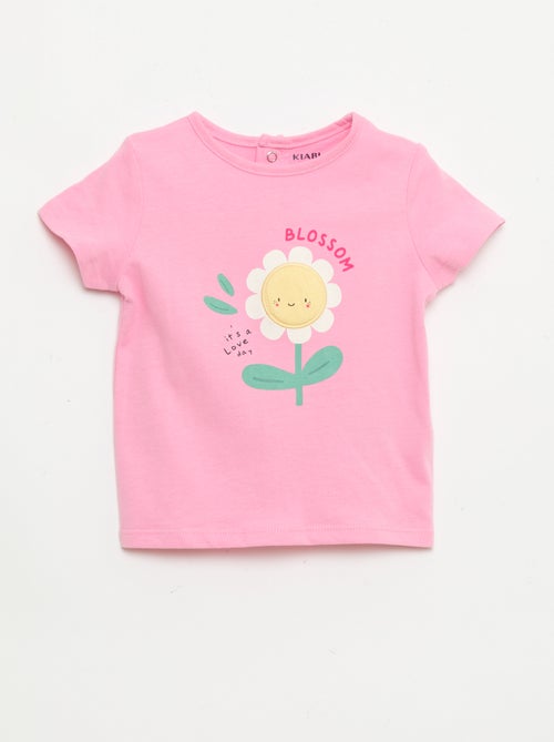 T-shirt met print en borduursel en korte mouwen - Kiabi