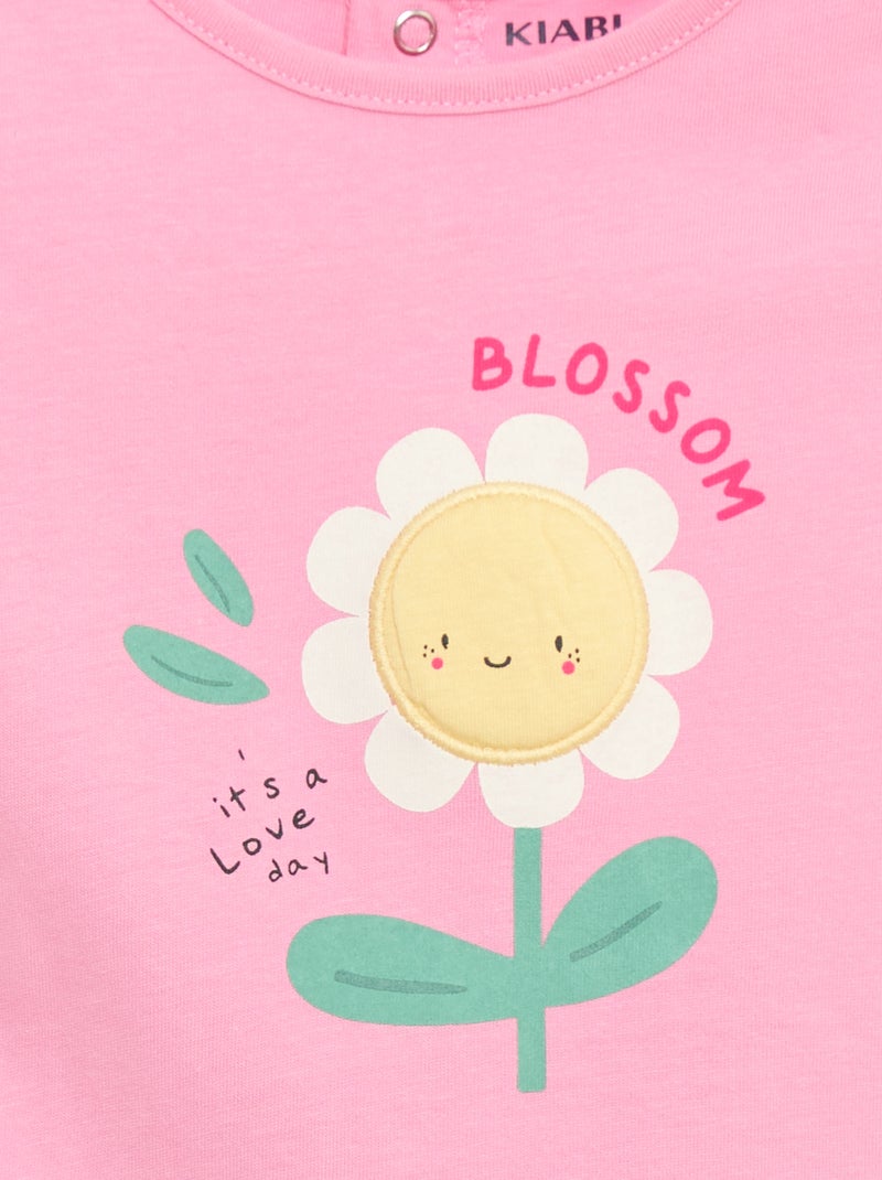 T-shirt met print en borduursel en korte mouwen Rose - Kiabi