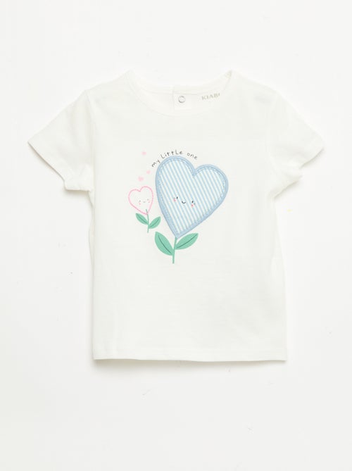 T-shirt met print en borduursel en korte mouwen - Kiabi