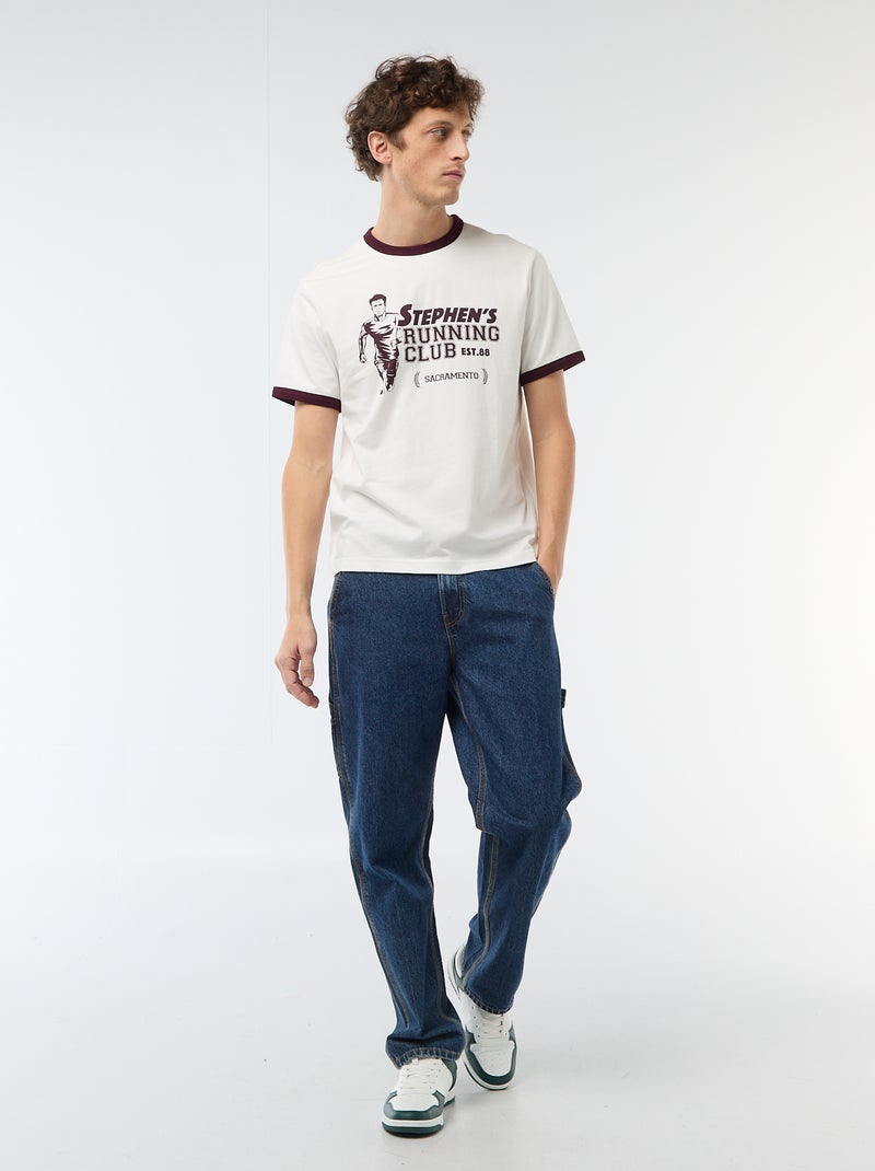 T-shirt met print en contrasterende bies Wit - Kiabi