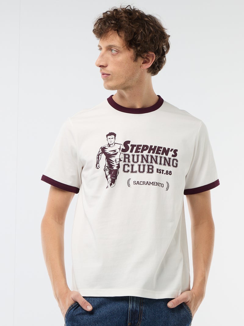 T-shirt met print en contrasterende bies Wit - Kiabi