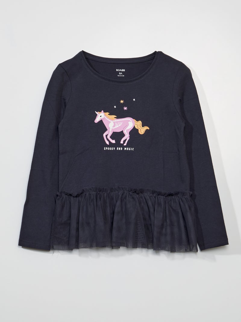 T-shirt met print en detail van tule - Halloween GRIJS - Kiabi