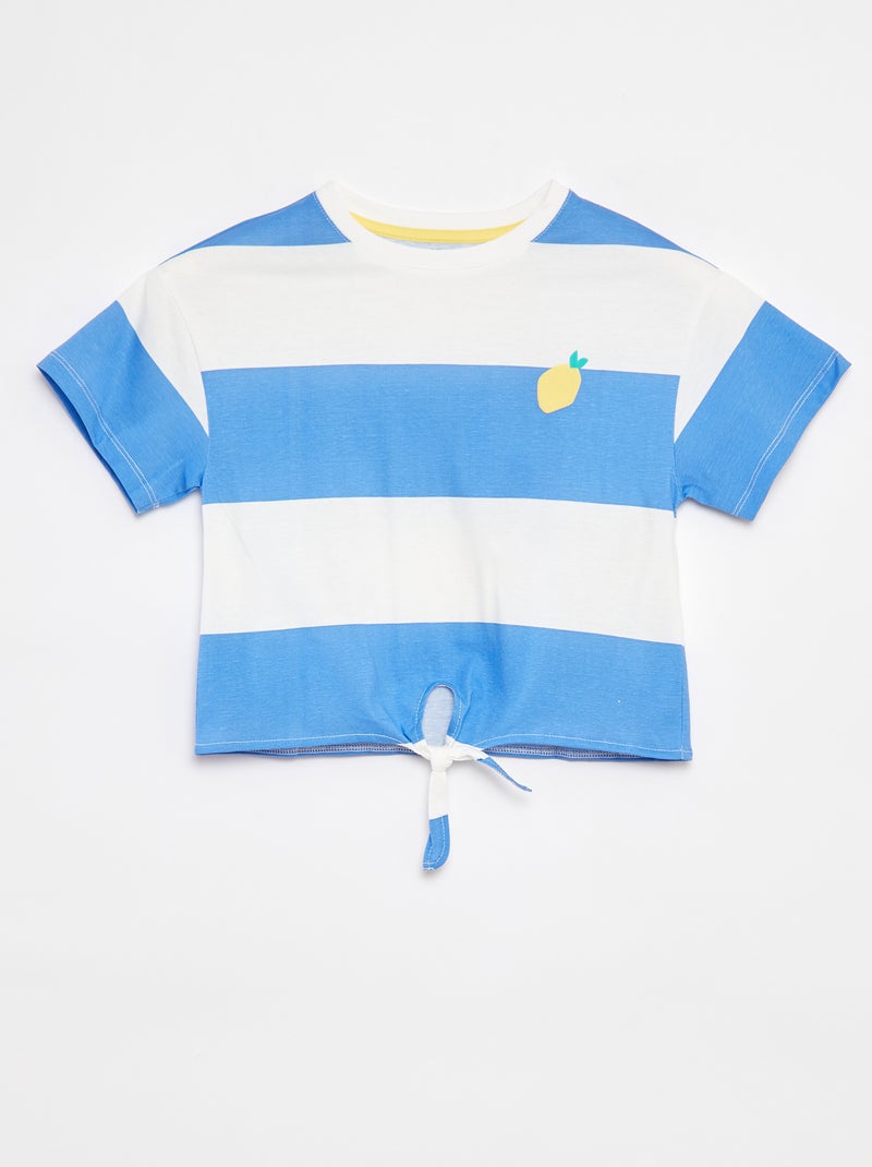 T-shirt met print en knoopdetail aan de zoom BLAUW - Kiabi