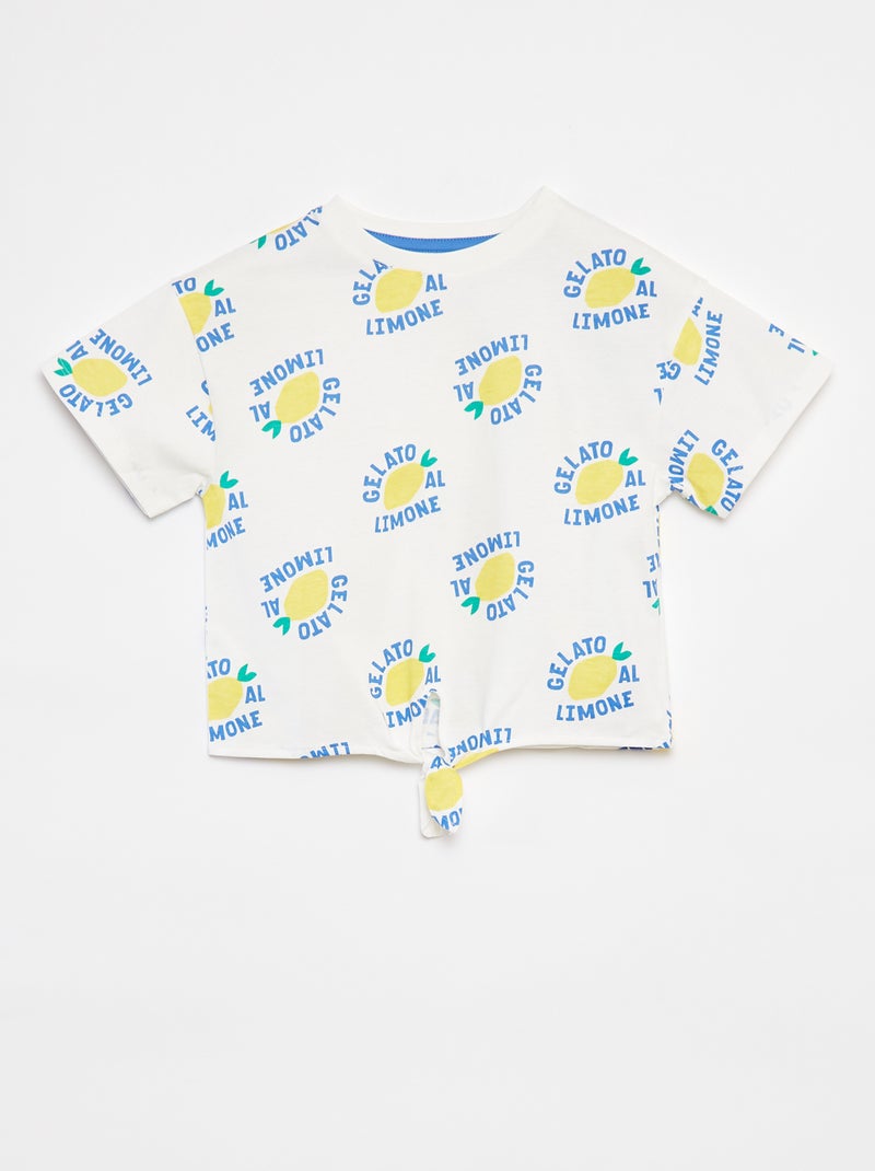 T-shirt met print en knoopdetail aan de zoom WIT - Kiabi