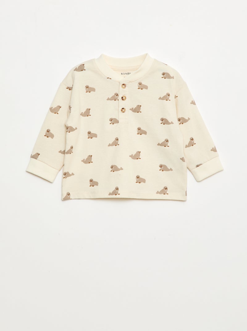 T-shirt met print en knoopjes aan de hals Wit - Kiabi