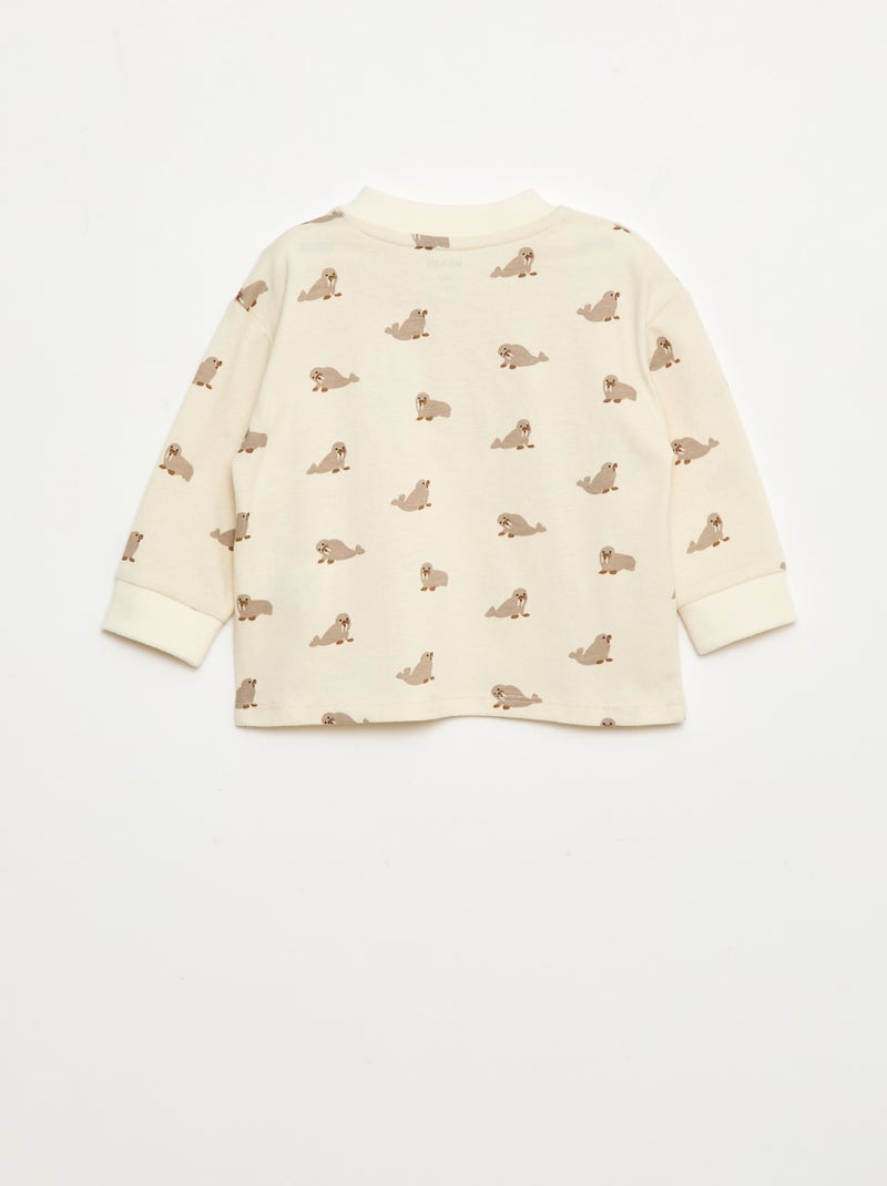 T-shirt met print en knoopjes aan de hals Wit - Kiabi