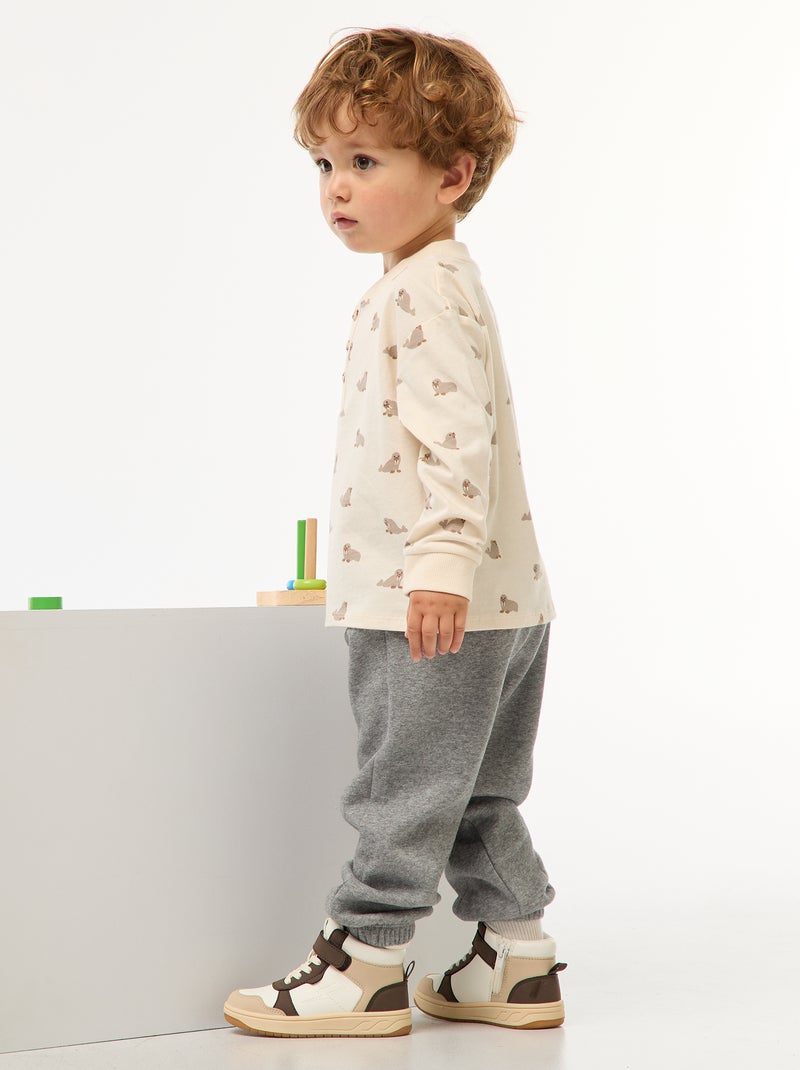 T-shirt met print en knoopjes aan de hals Wit - Kiabi