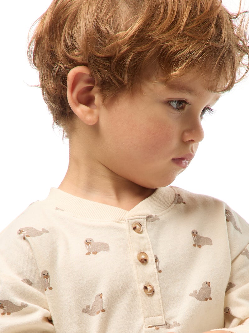 T-shirt met print en knoopjes aan de hals Wit - Kiabi