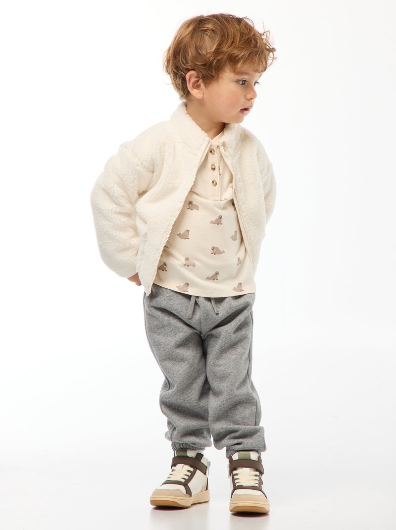 T-shirt met print en knoopjes aan de hals Wit - Kiabi