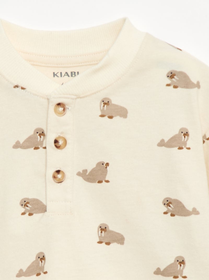 T-shirt met print en knoopjes aan de hals Wit - Kiabi