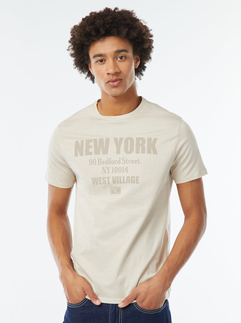 T-shirt met print en korte mouw Biege - Kiabi
